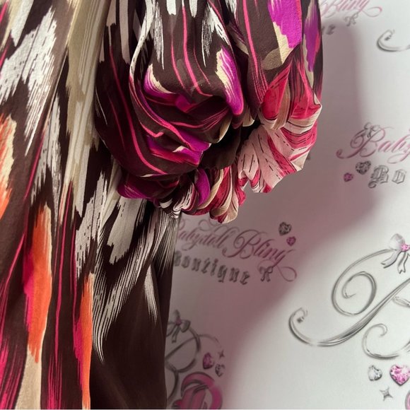 Bebe 100% silk top bling Jewel π rhinestone neckline boho ombrΓ© pattern bubble - Picture 11 of 16